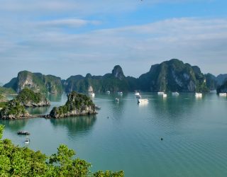 Boten en karstgebergten Halong Bay Vietnam