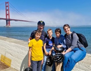 Gezin op de fiets Golden Gate Bridge San Francisco