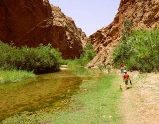 Kinderen stappen in de Dades vallei Marokko